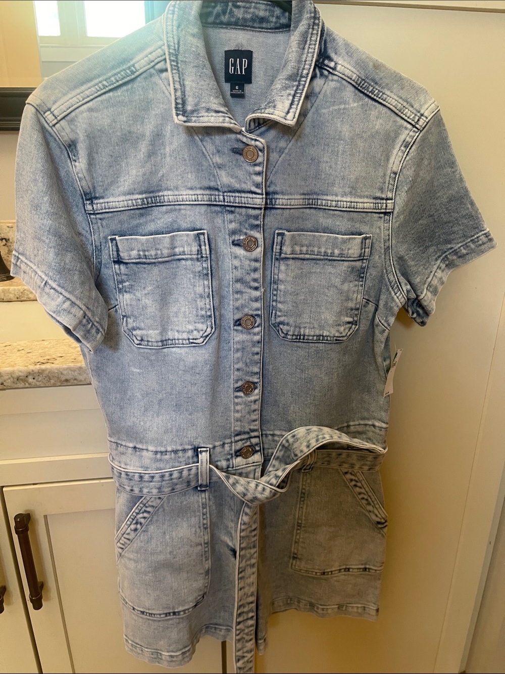 GAP Light Blue Washed Denim Romper with Tie Belt size 6.  New w/tags.
